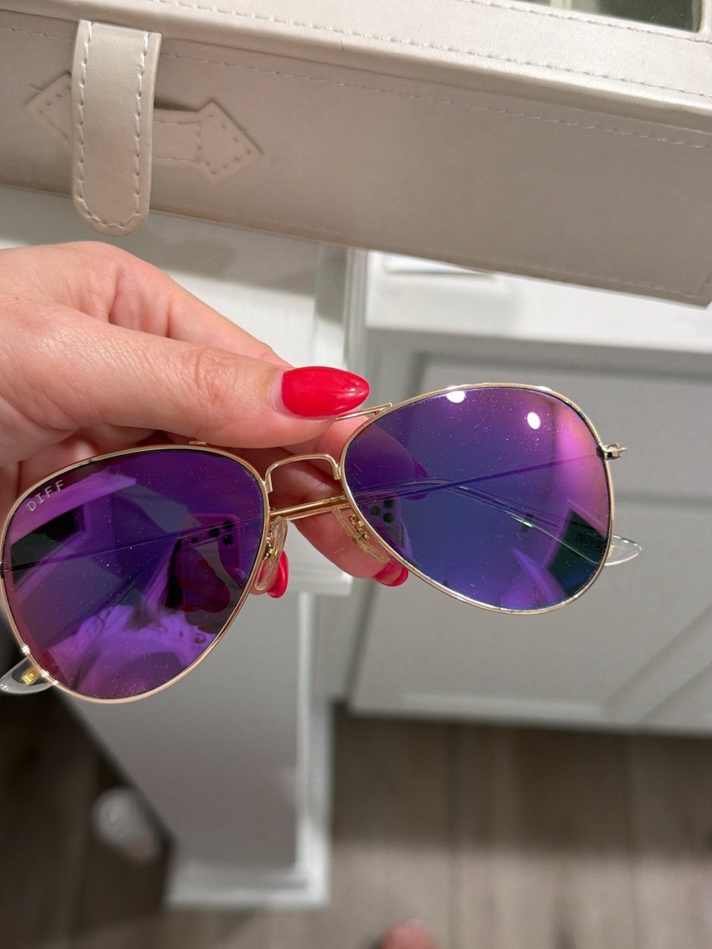 DIFF Purple Lens Aviator Sunglasses - Gold Frame
